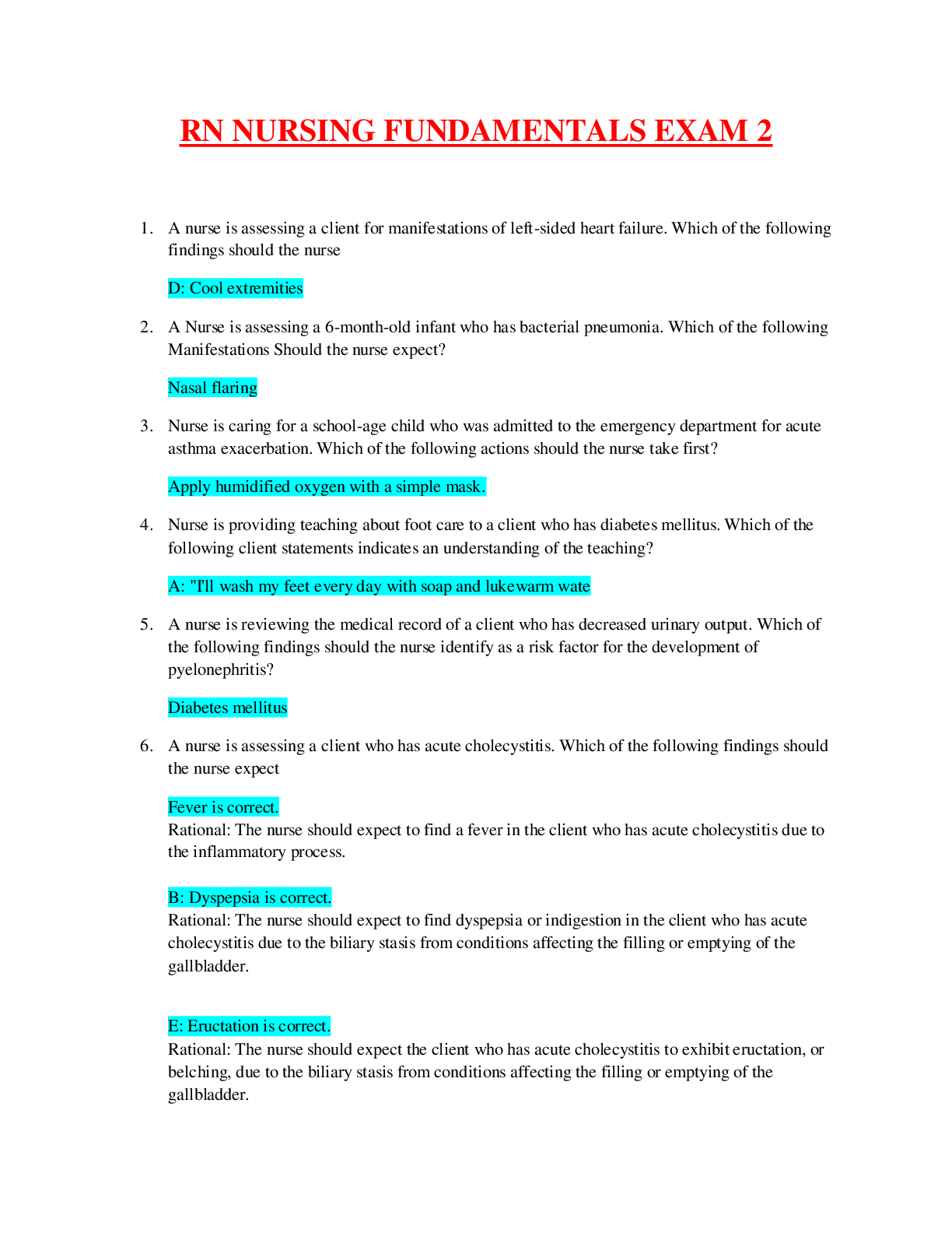 Preview image for Rn nursing fundamentals exam 2